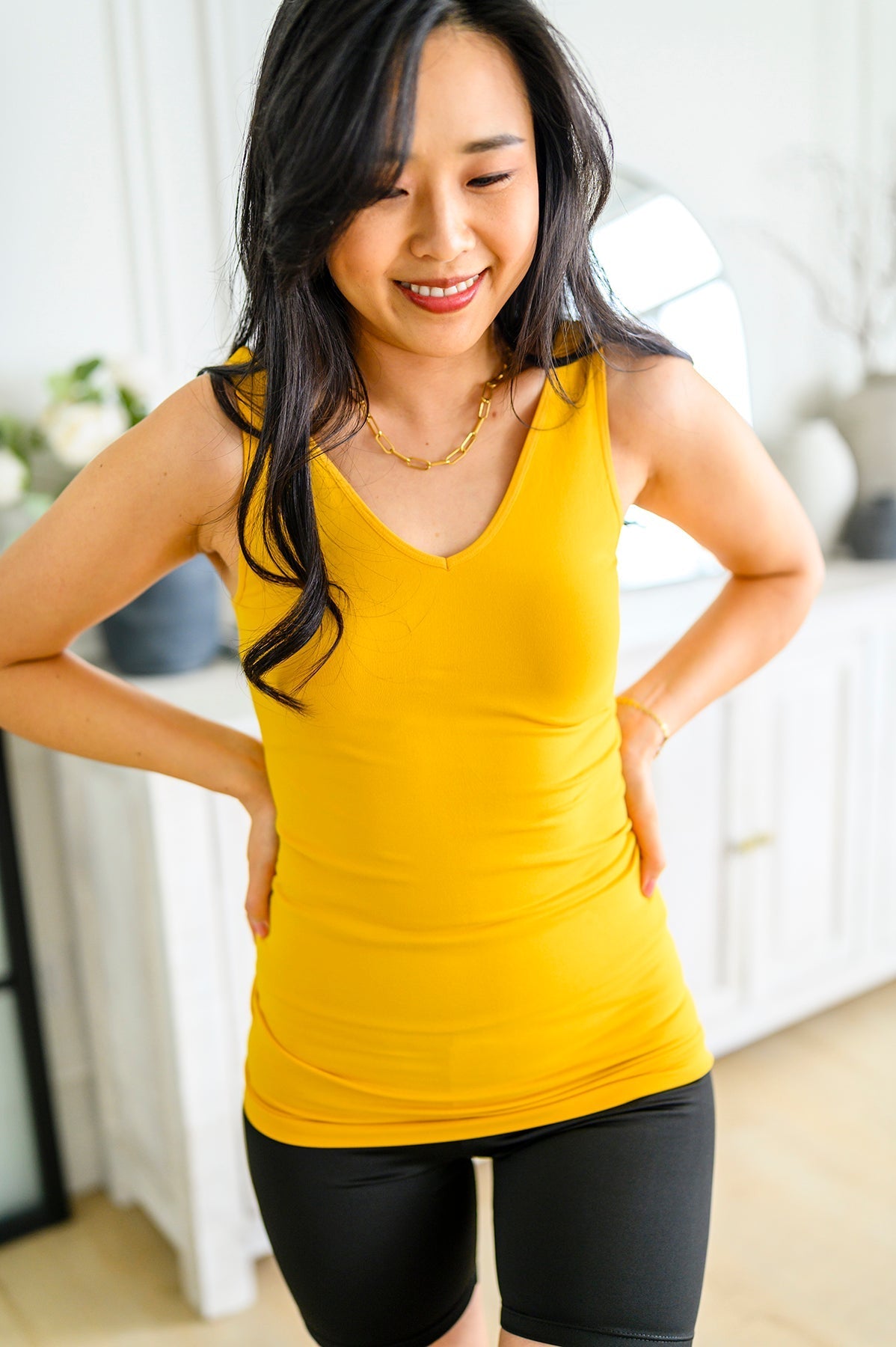 The Basics Reversible Longline Tank in Mustard - Womens