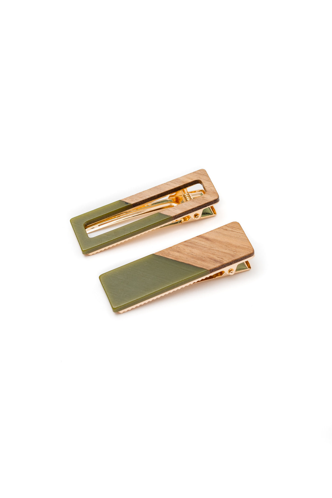 Two Tone Hair Clip Set in Green - OS - Womens