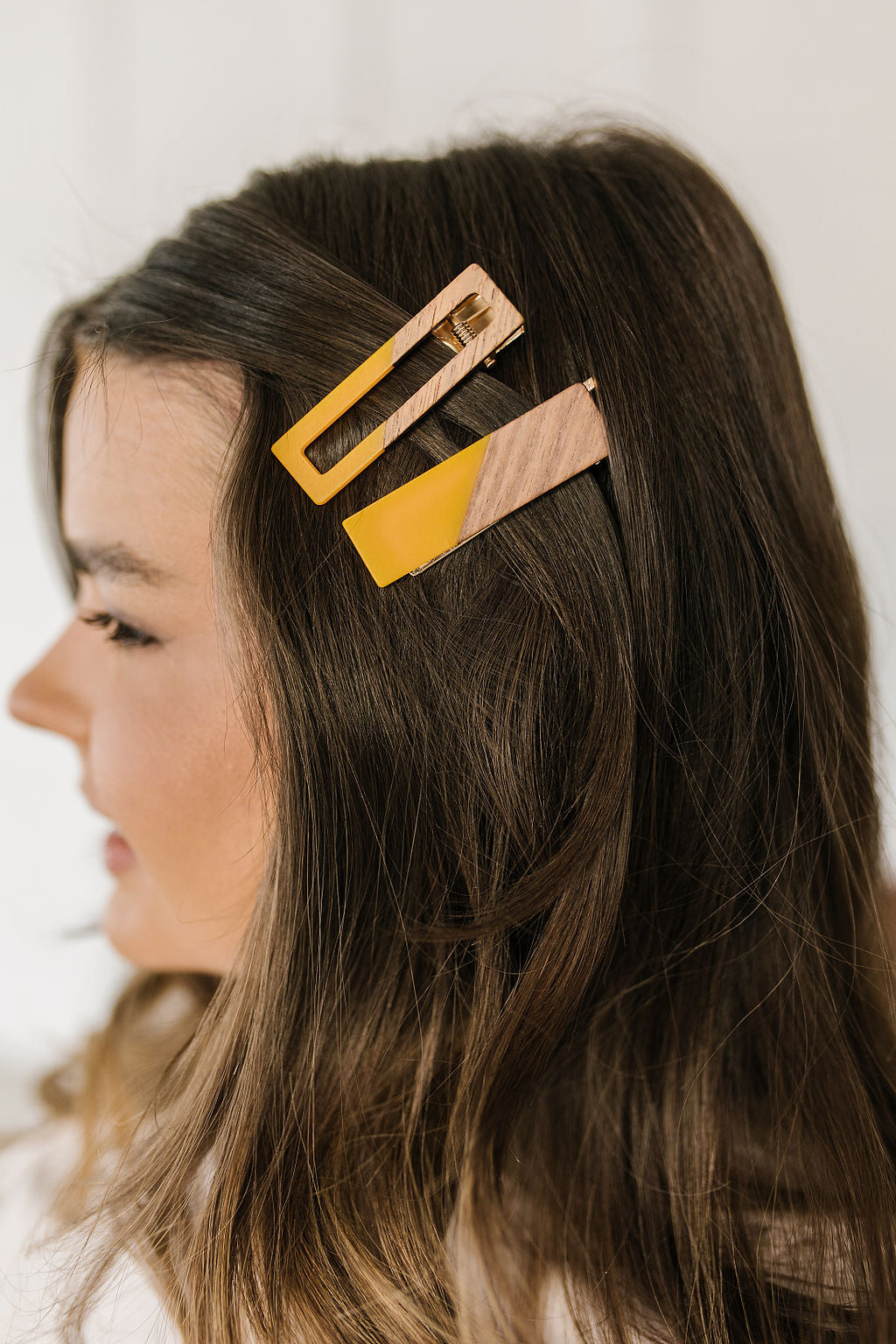 Two Tone Hair Clip Set in Yellow - OS - Womens