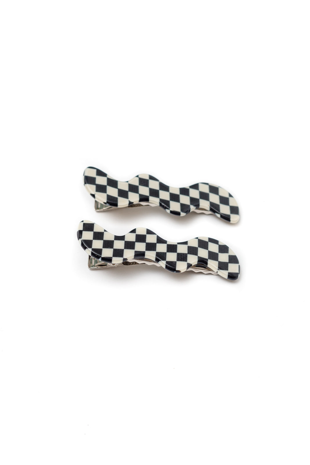 Wavy Clip Set in Checkered Black - OS - Womens