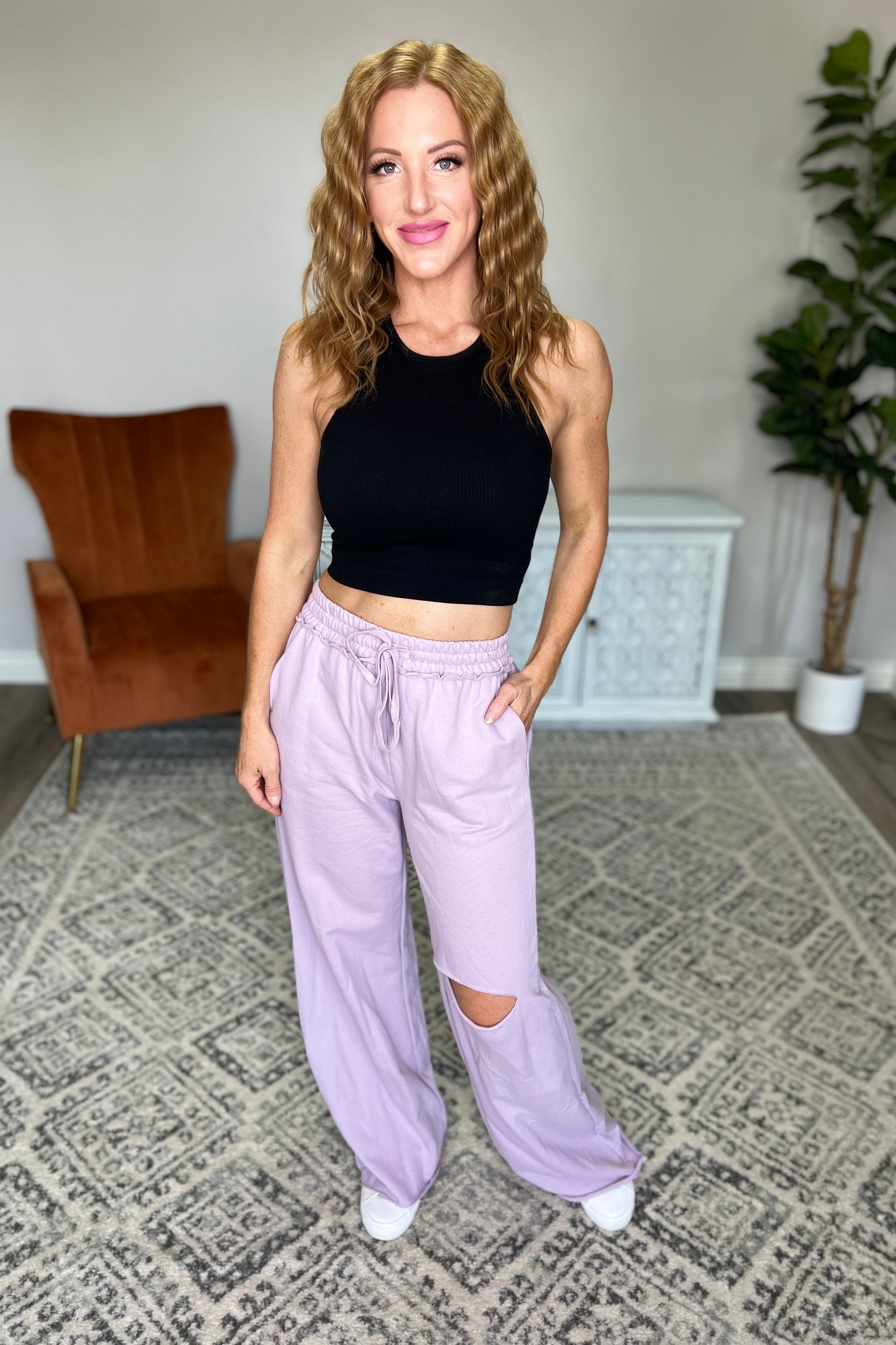 Weekend Hero Wide Leg Sweats in Dusty Lavender - Womens