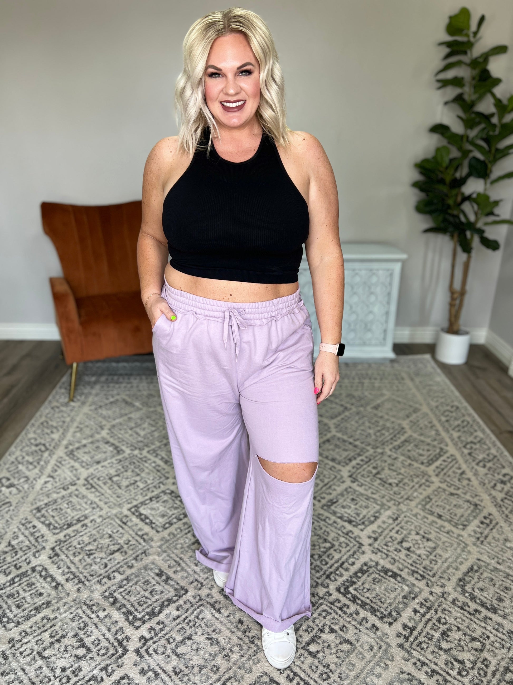 Weekend Hero Wide Leg Sweats in Dusty Lavender - Womens