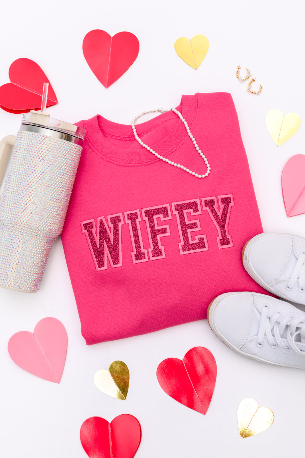 PREORDER: Embroidered Wifey Glitter Sweatshirt in Four Colors