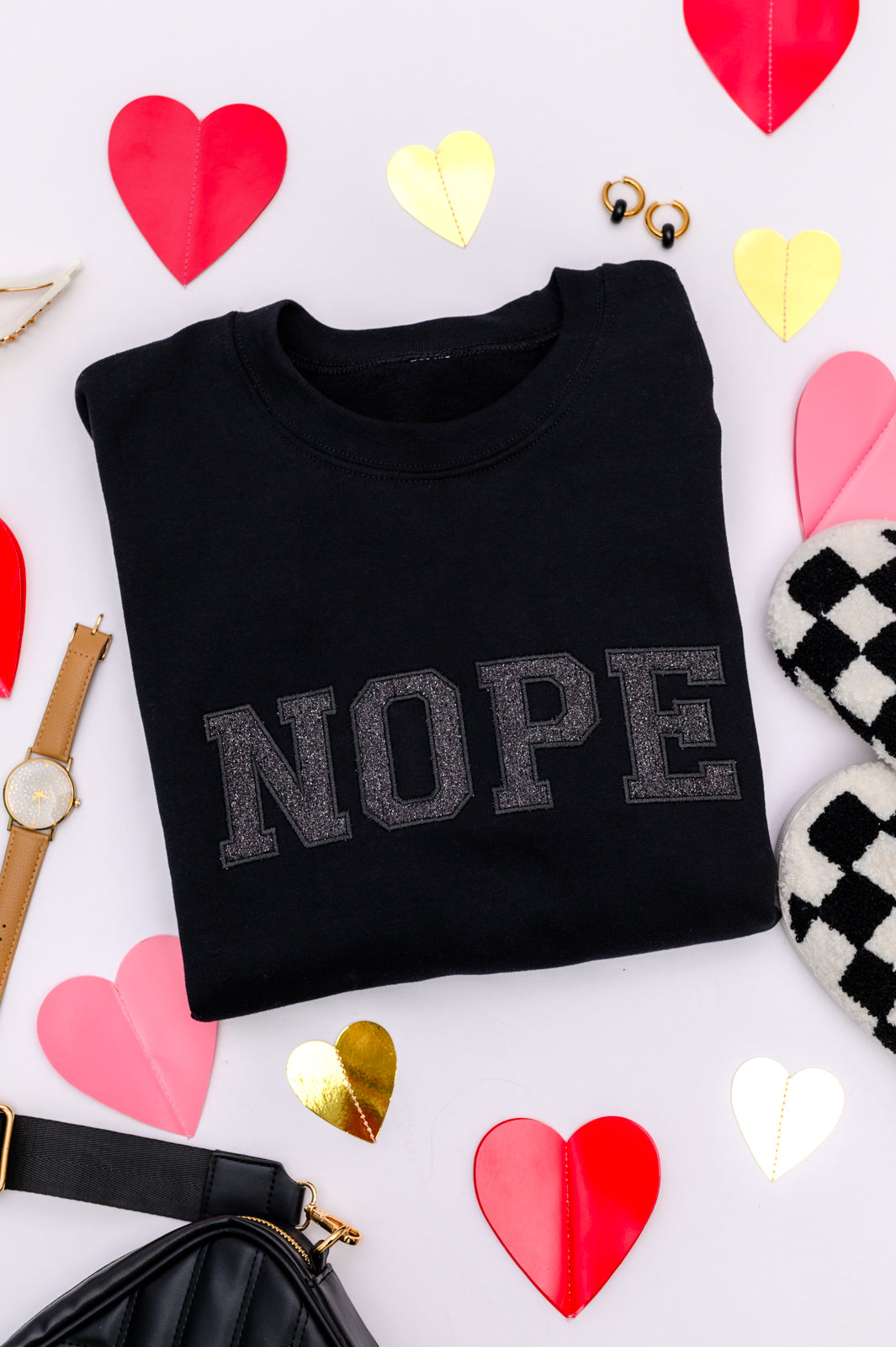 PREORDER: Embroidered Nope Glitter Sweatshirt in Four Colors